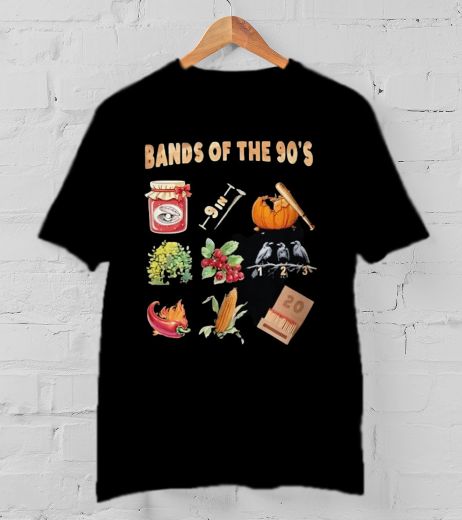 Bands Of The 90's Jar Corn Crows Matches Pumpkin 9in Chili Peppers Bush Berries T-Shirt