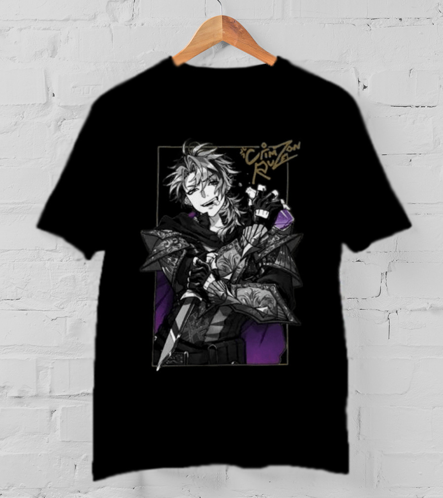Gamer Supps Store Crimzon Ruze Medieval Warrior Character With Sword And Intricate Armor T-Shirt