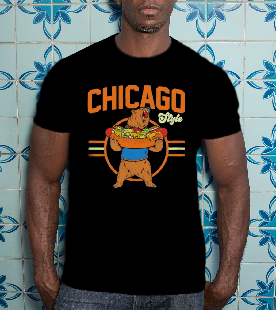 Chicago Style Bear With Giant Hot Dog T-Shirt