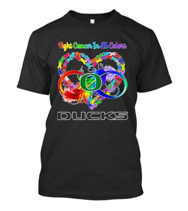 Oregon Ducks Fight Cancer In All Colors All Cancer Awareness Ribbon Heart T-Shirt