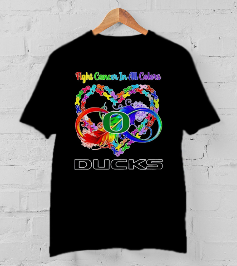 Oregon Ducks Fight Cancer In All Colors All Cancer Awareness Ribbon Heart T-Shirt