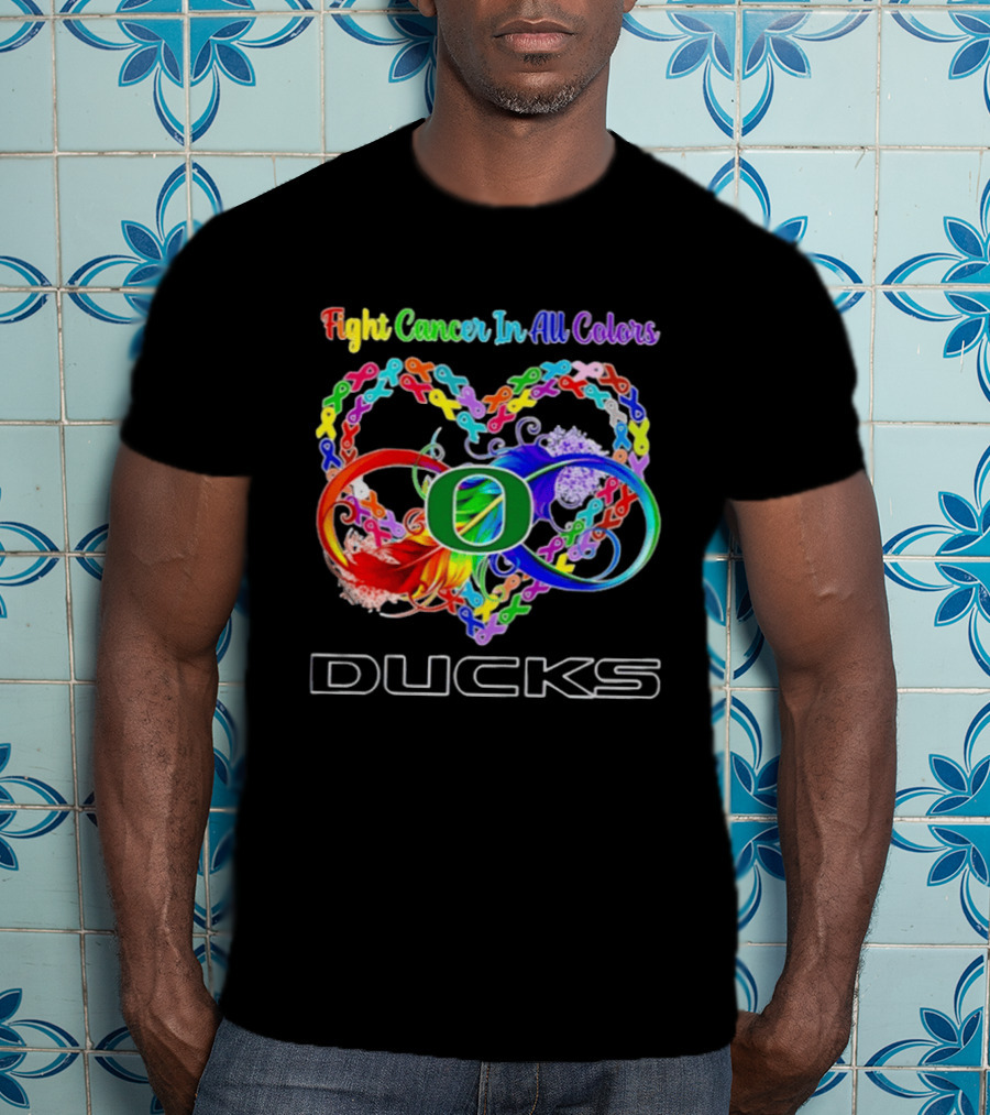 Oregon Ducks Fight Cancer In All Colors All Cancer Awareness Ribbon Heart T-Shirt