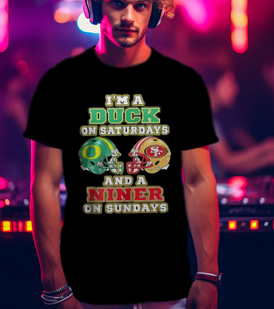 I'm A Duck On Saturdays And A Niner On Sundays Helmet T-Shirt