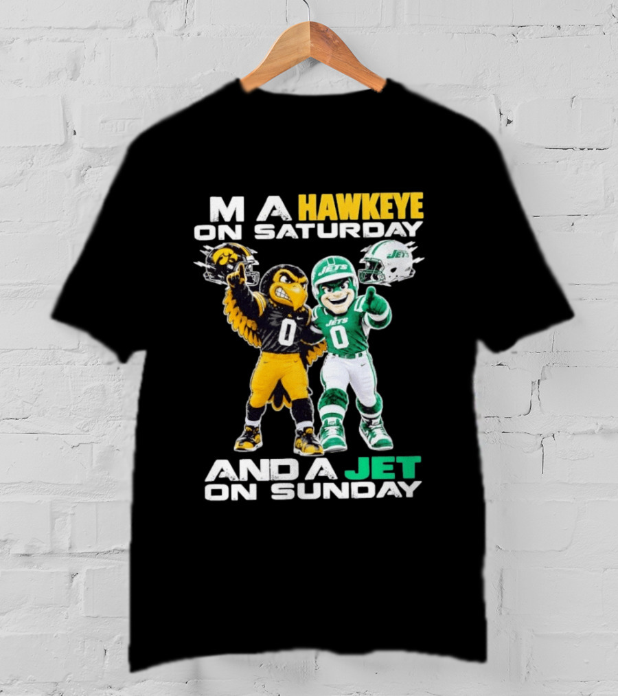 Hawkeye On Saturday Jets On Sunday Football Mascots T-Shirt