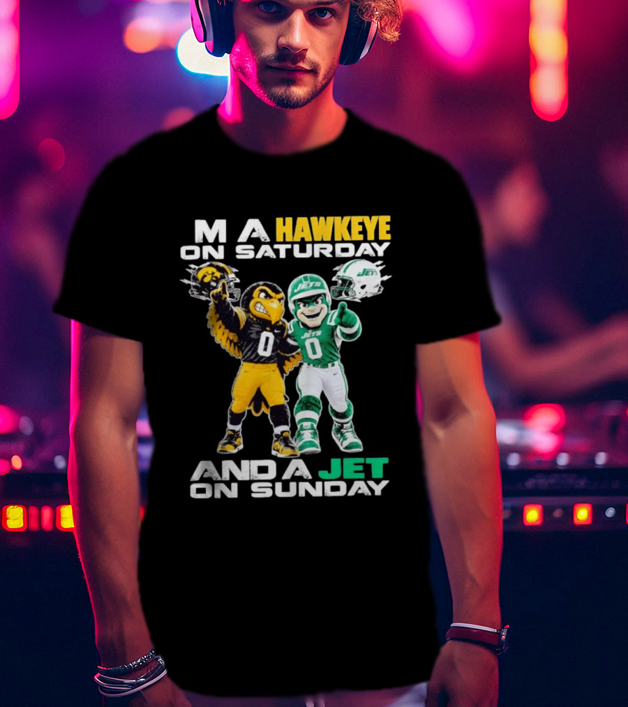 Hawkeye On Saturday Jets On Sunday Football Mascots T-Shirt