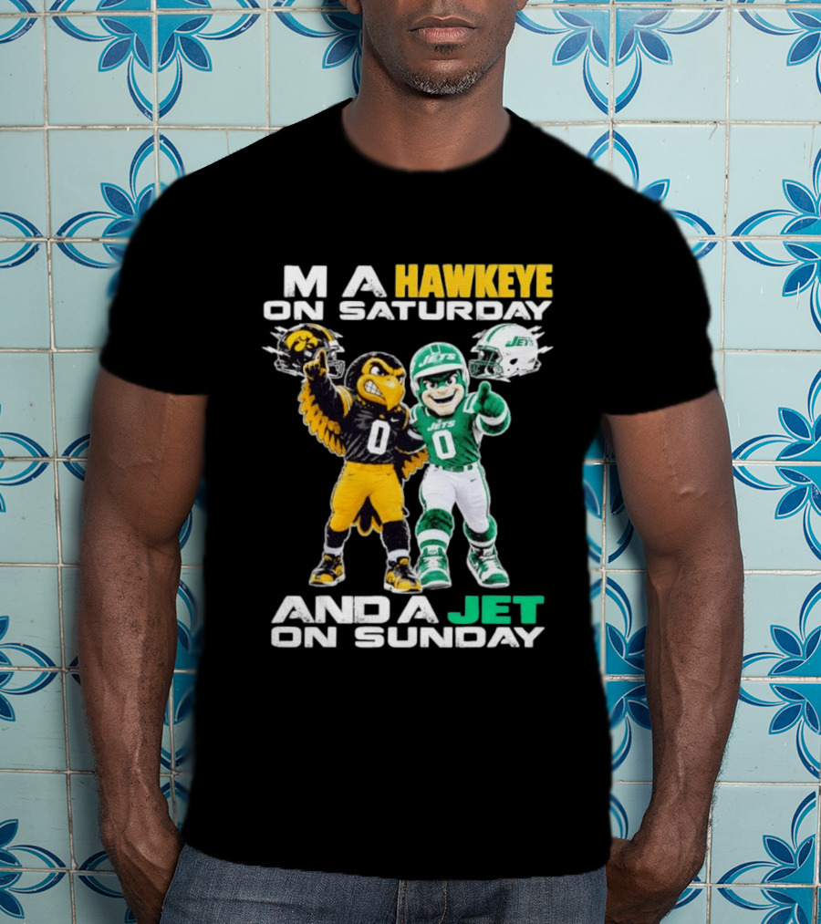 Hawkeye On Saturday Jets On Sunday Football Mascots T-Shirt
