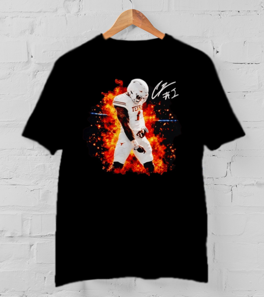 Colin Simmons Texas Longhorns Football Flames And Signature T-Shirt
