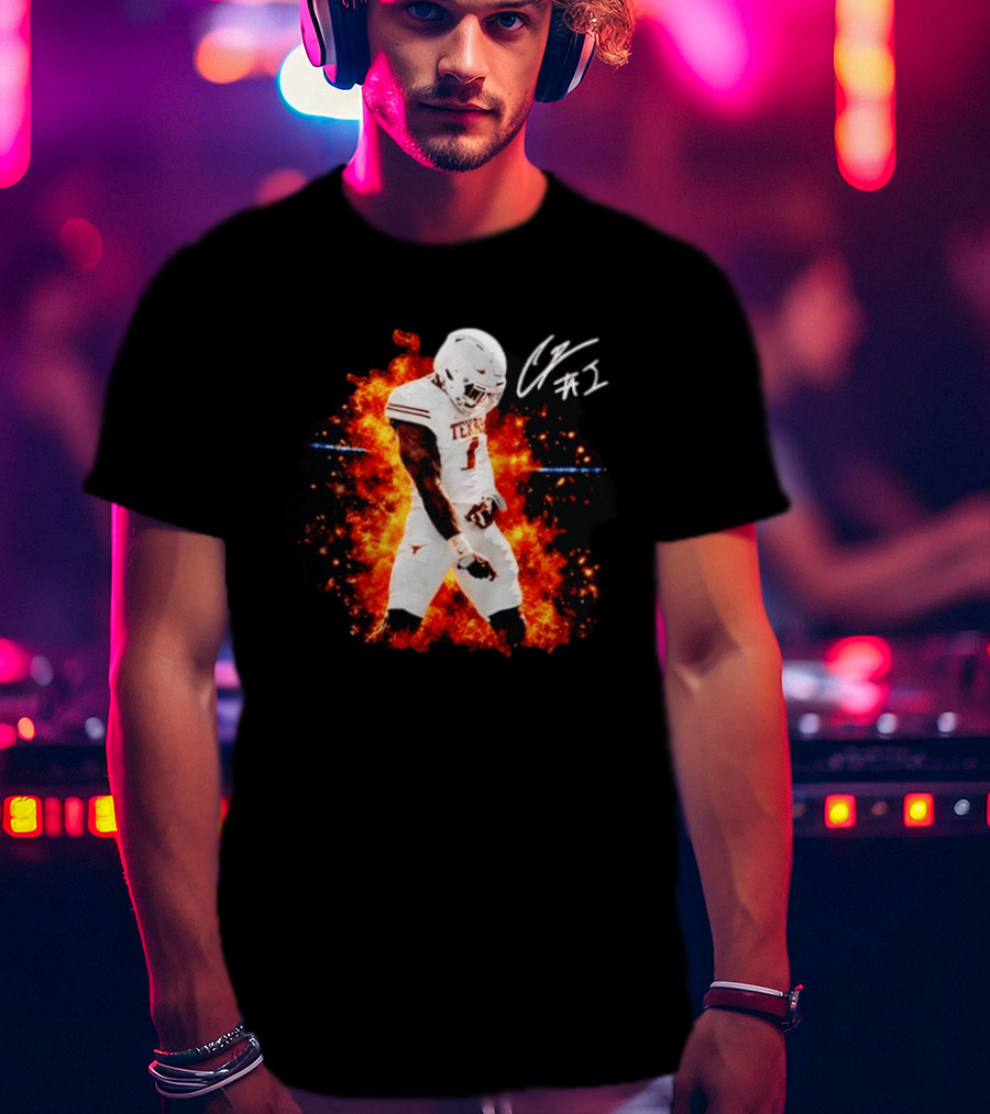 Colin Simmons Texas Longhorns Football Flames And Signature T-Shirt