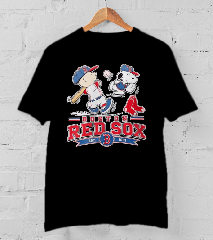 Charlie Brown And Snoopy Boston Red Sox Est 1901 Baseball Peanuts T-Shirt