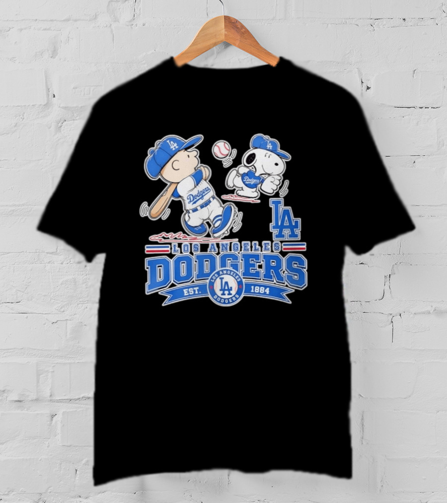 Peanuts Charlie Brown Snoopy Los Angeles Dodgers Baseball Est 1884 T-Shirt
