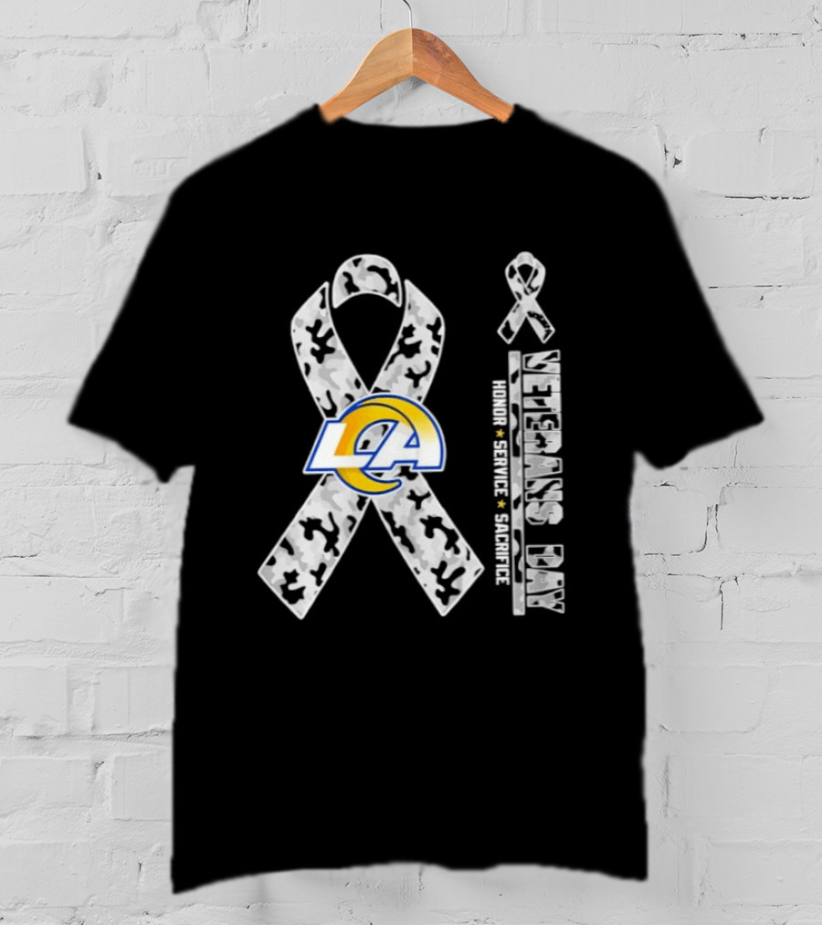 Los Angeles Rams Camouflage Ribbon Veterans Day 2026 Honor Service Sacrifice T-Shirt