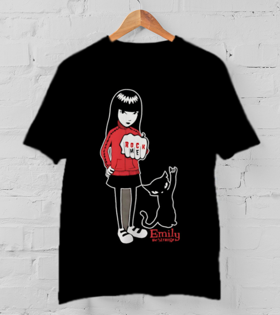 Rock Me Emily The Strange Iconic Character With Red And Cat T-Shirt