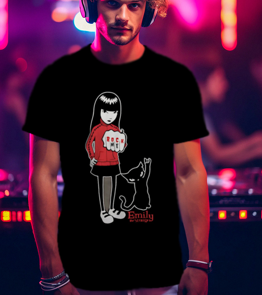 Rock Me Emily The Strange Iconic Character With Red And Cat T-Shirt