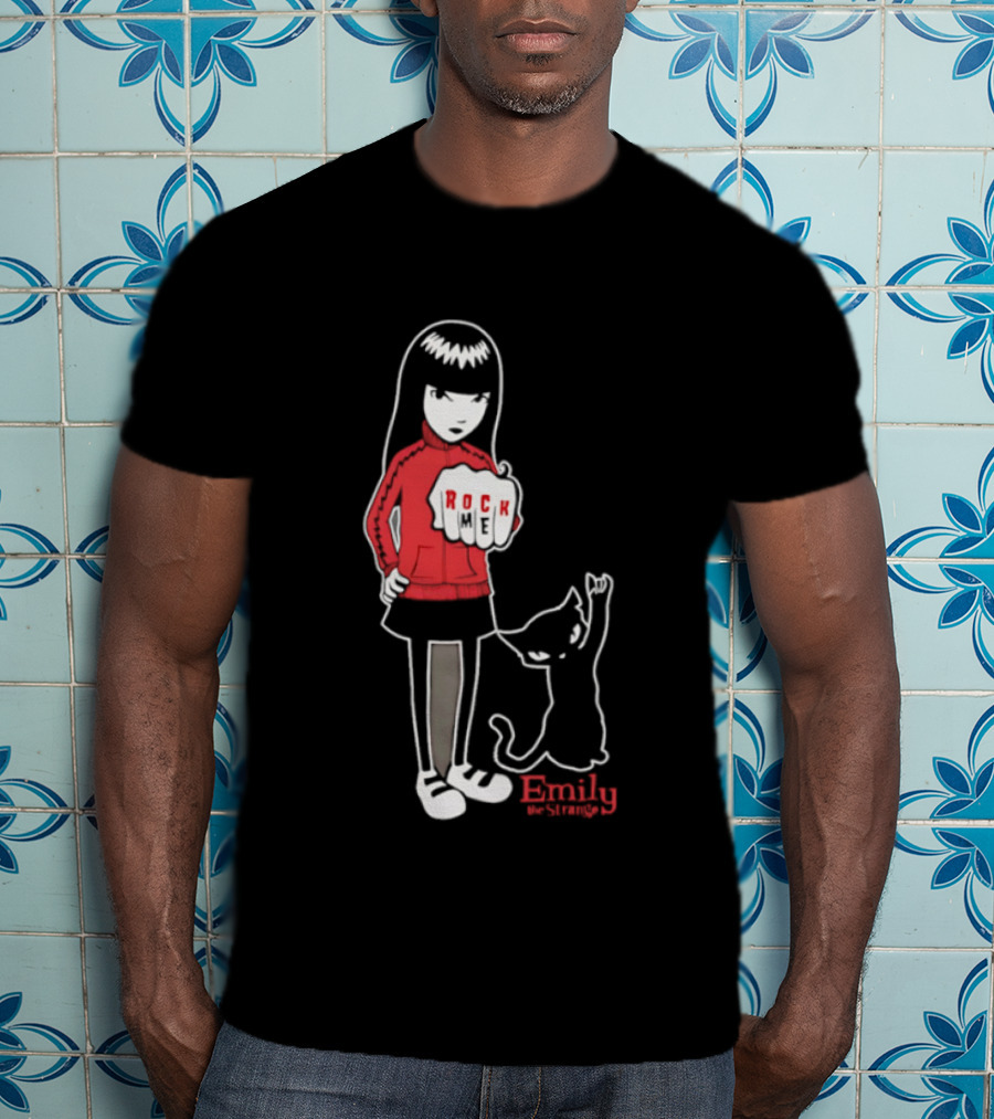 Rock Me Emily The Strange Iconic Character With Red And Cat T-Shirt