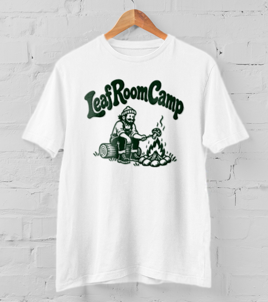 Leaf Room Camp Bearded Man Roasting Mushroom On Log T-Shirt