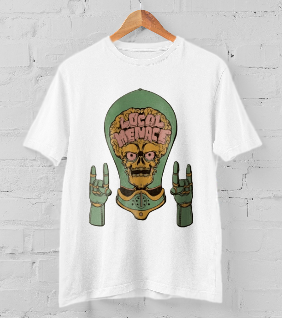 Local Menace Skull Exposed Brain Lightbulb Rock Hand Signs T-Shirt