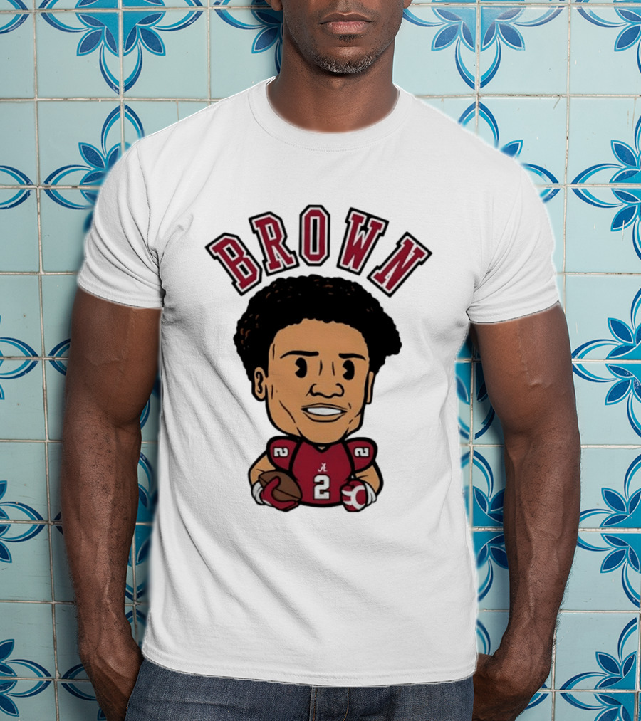 NCAA Football Alabama Crimson Tide Number 2 Brown Caricature T-Shirt