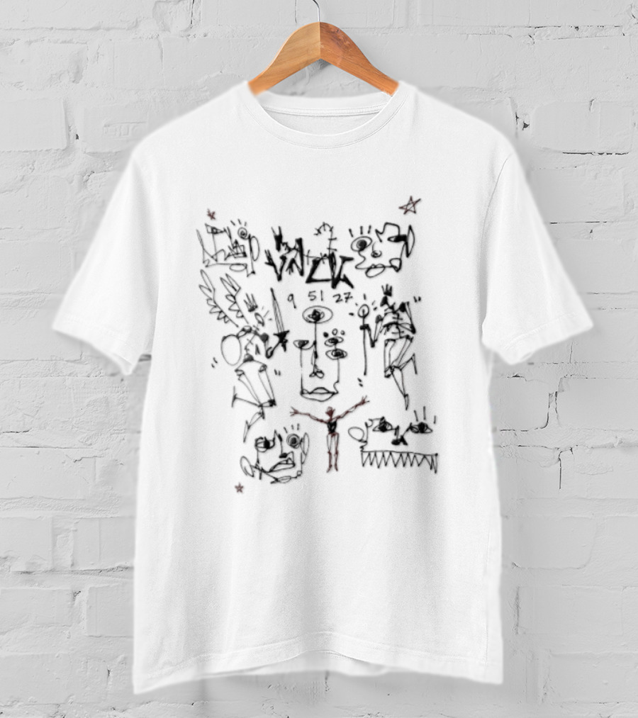 Scribble Figures Faces Stars Abstract Drawing T-Shirt