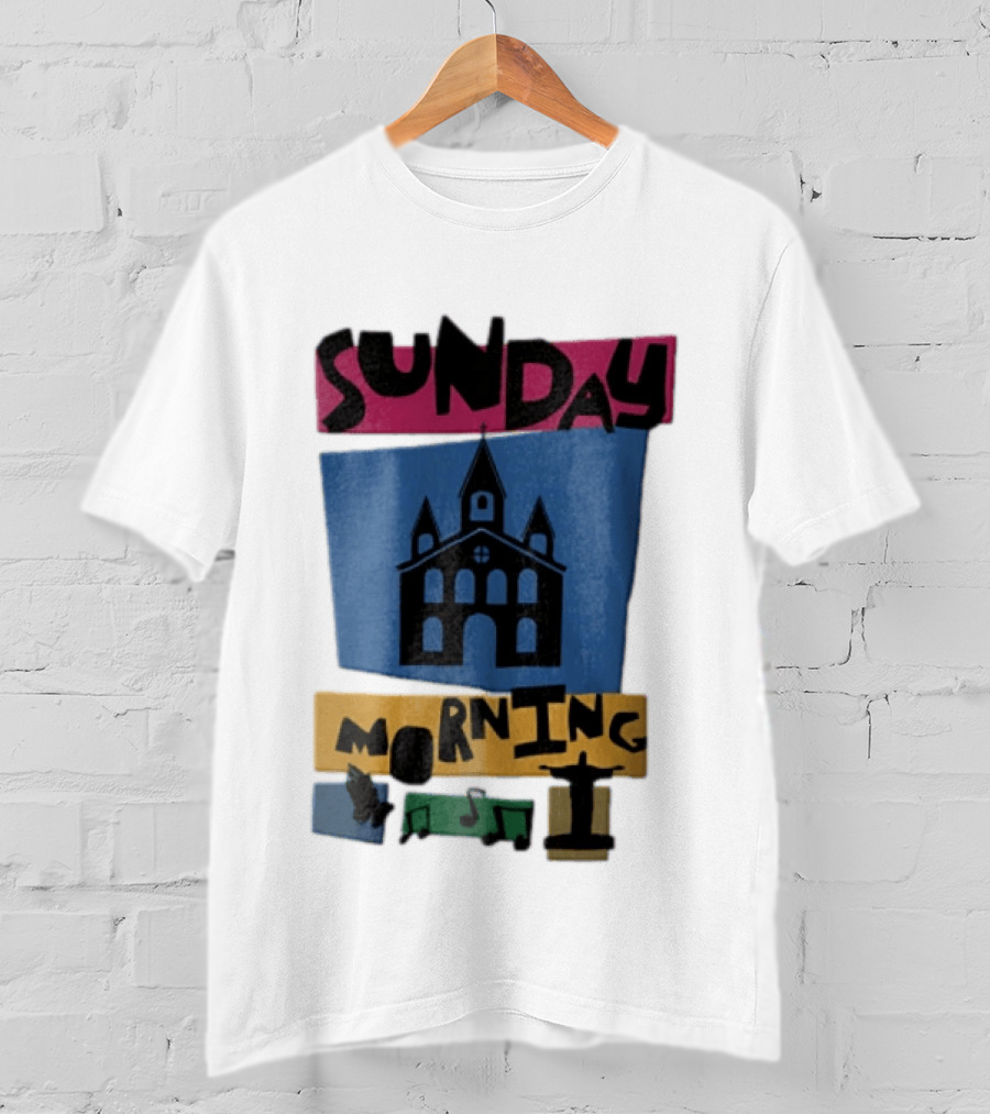 Sunday Morning Church Building Praying Hands Musical Notes Christ The Redeemer T-Shirt