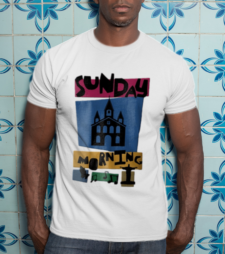 Sunday Morning Church Building Praying Hands Musical Notes Christ The Redeemer T-Shirt