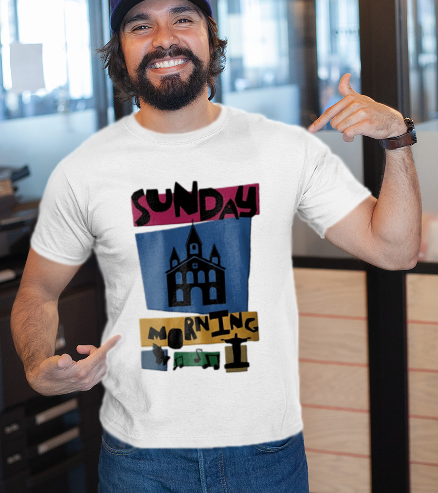 Sunday Morning Church Building Praying Hands Musical Notes Christ The Redeemer T-Shirt