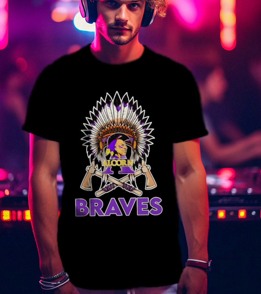 Alcorn State Braves 2026 Native Heritage Feathered Headdress And Axes T-Shirt