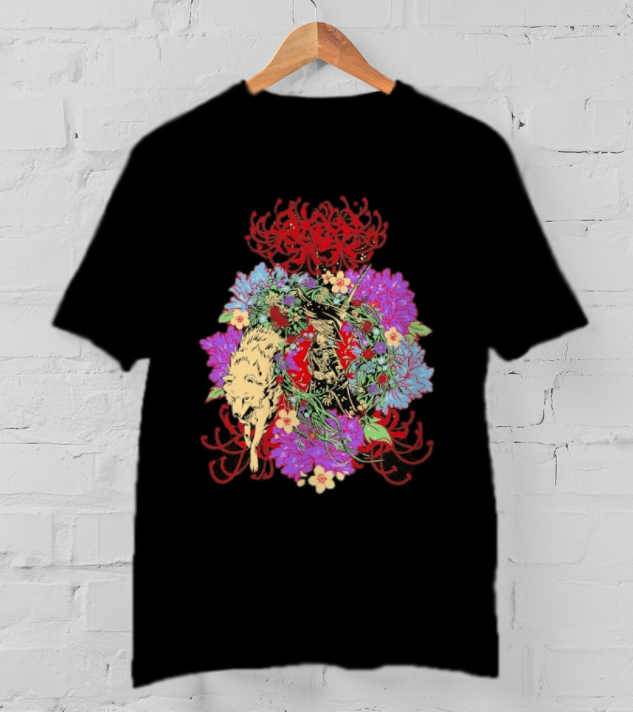 Beast Of Reincarnation Blooming Artistic Floral Samuraи Wolf Fusion T-Shirt