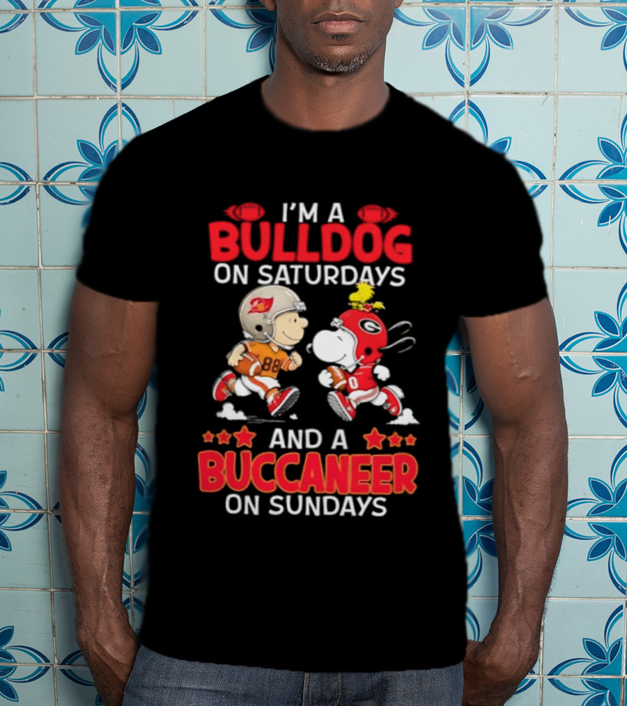 Snoopy And Peanuts Football Bulldog Saturdays Buccaneer Sundays Charlie Brown Fan T-Shirt