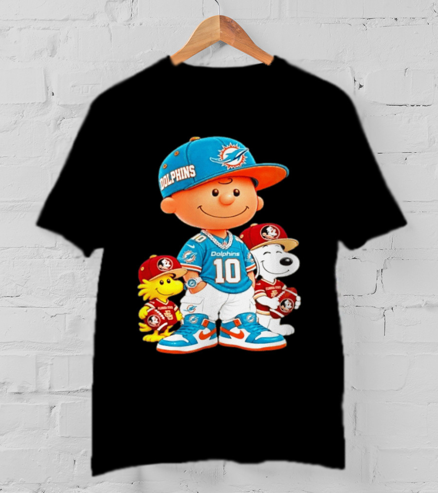 Charlie Brown 10 Snoopy Woodstock Miami Dolphins Florida State T-Shirt