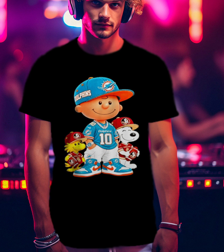 Charlie Brown 10 Snoopy Woodstock Miami Dolphins Florida State T-Shirt