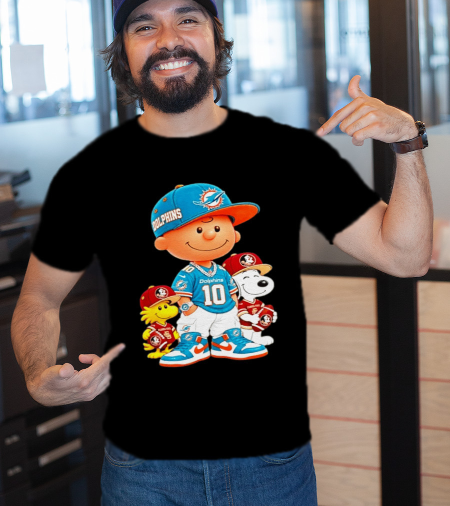 Charlie Brown 10 Snoopy Woodstock Miami Dolphins Florida State T-Shirt