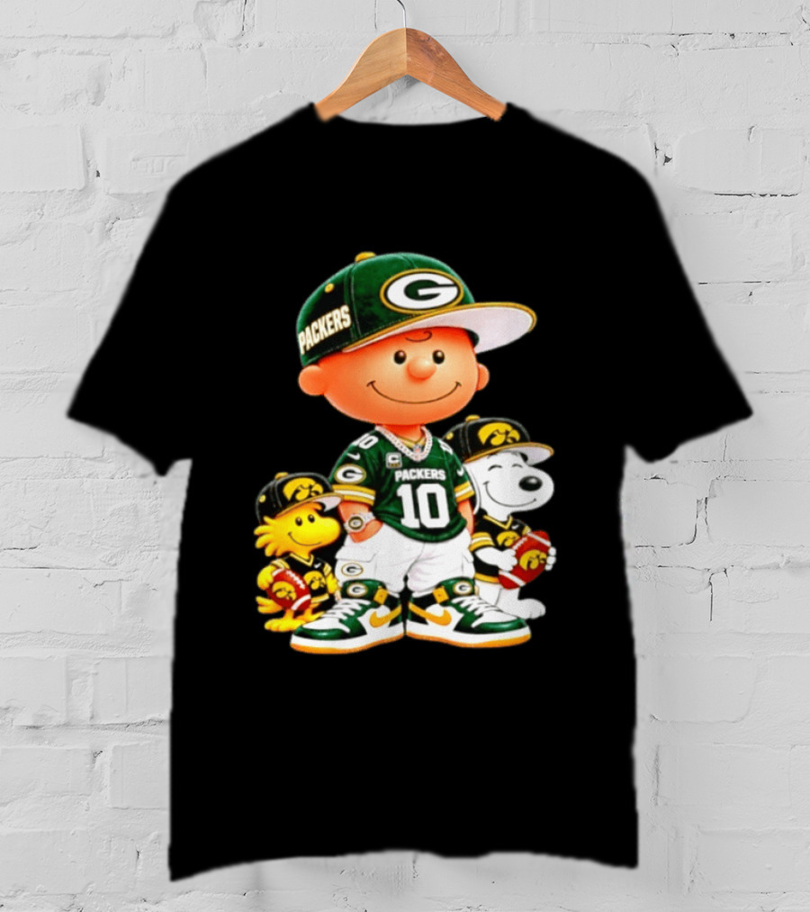 Charlie Brown Snoopy Woodstock Green Bay Packers 10 Jersey Football Fan T-Shirt