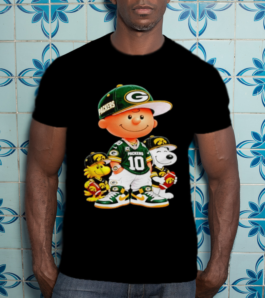 Charlie Brown Snoopy Woodstock Green Bay Packers 10 Jersey Football Fan T-Shirt