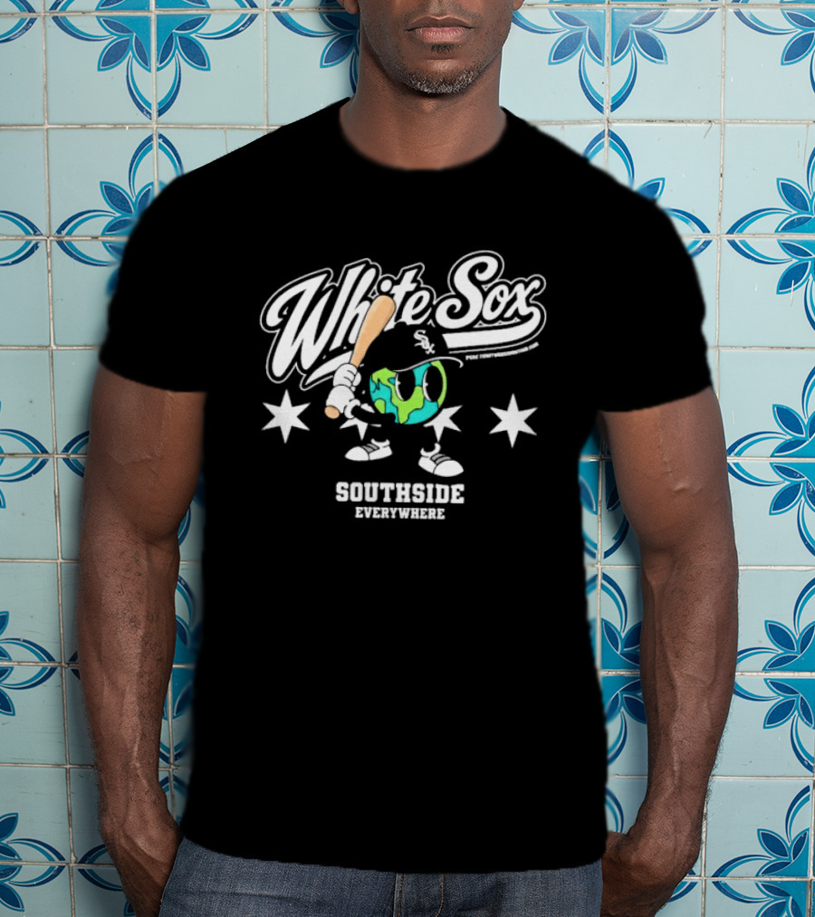 White Sox Southside Everywhere Globe With Stars And Bat T-Shirt