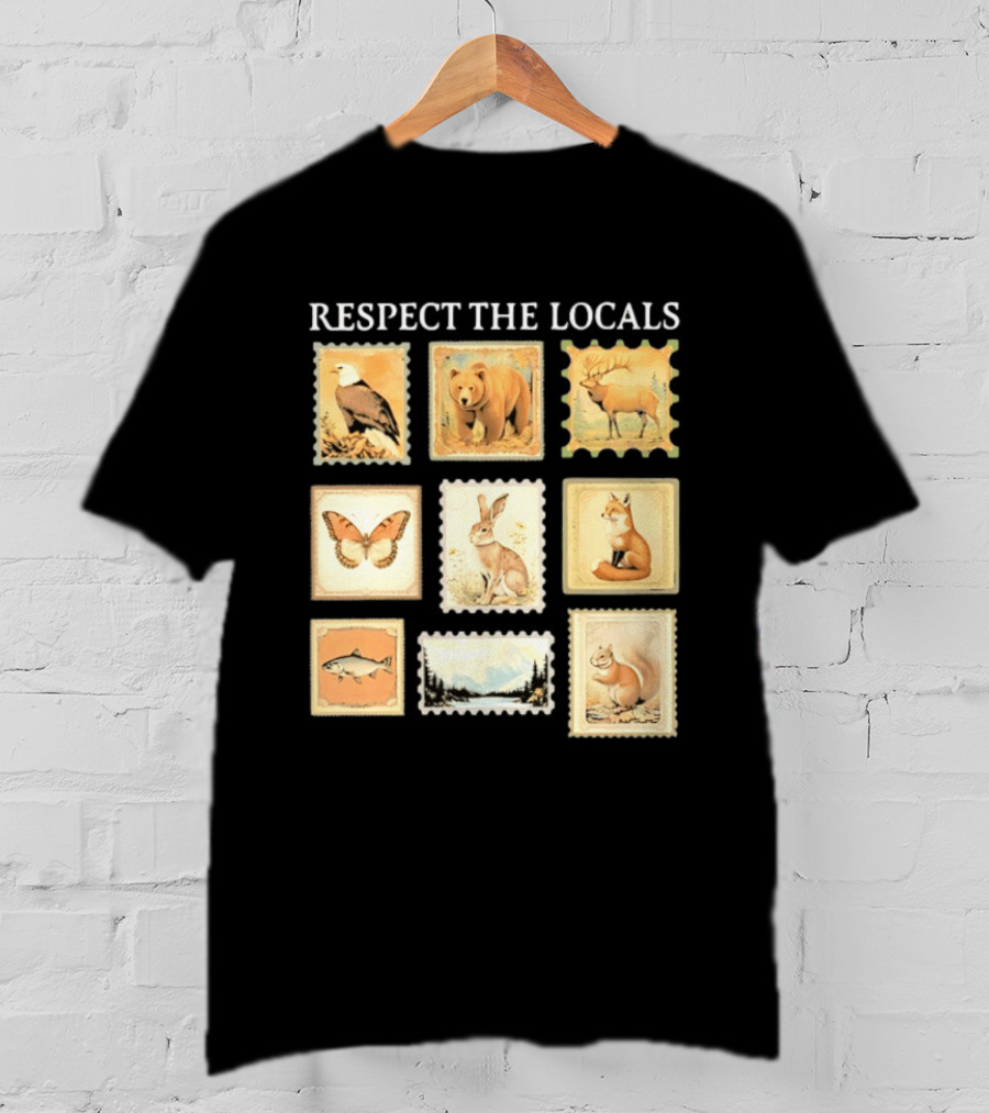 Respect The Locals Wildlife Stamp Collection With Bear Fox And Eagle T-Shirt