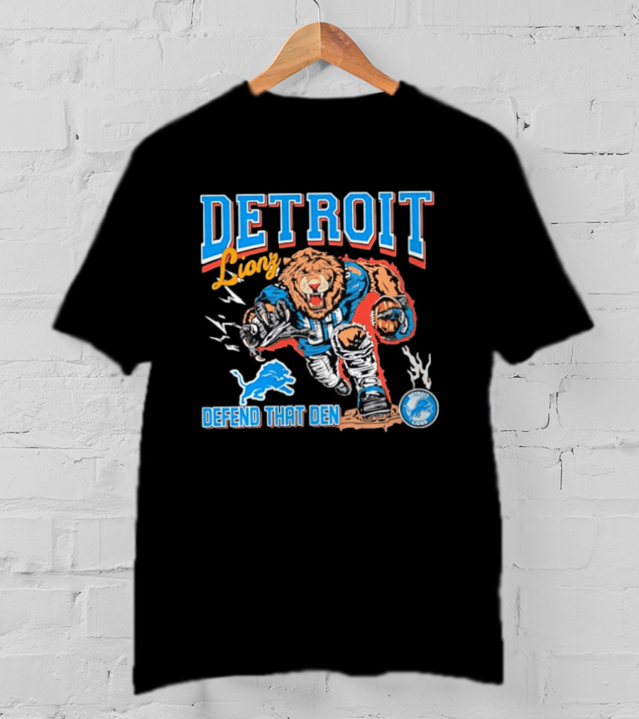 Detroit Lions Defend That Den Football Mascot Roaring Lion Action T-Shirt