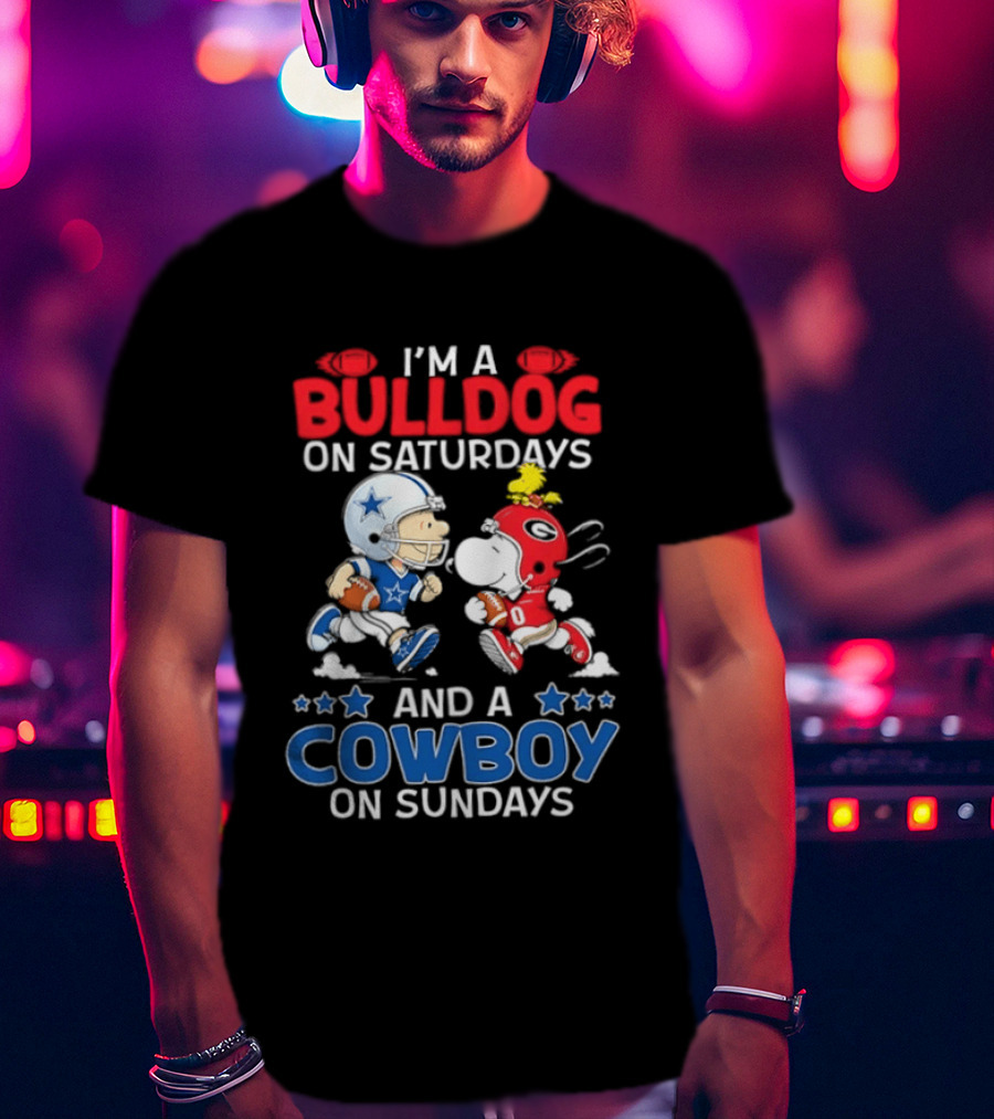 Snoopy And Charlie Brown Bulldog Saturdays Cowboy Sundays T-Shirt