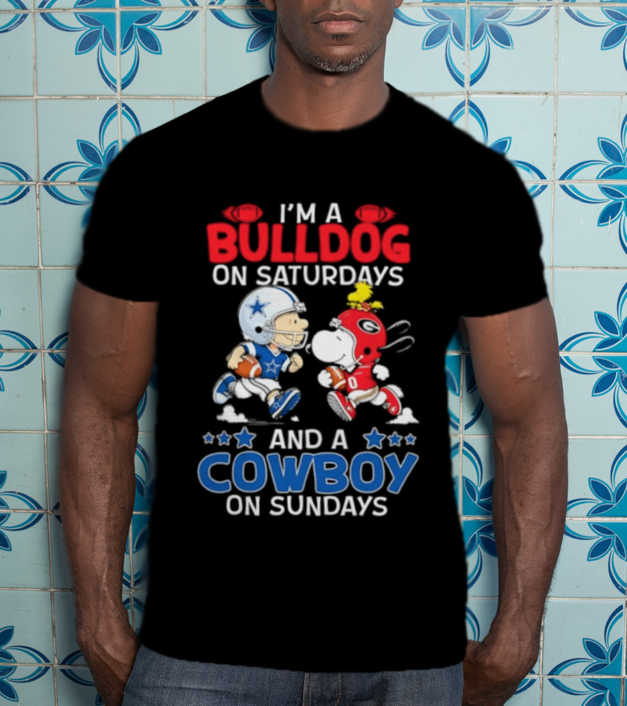 Snoopy And Charlie Brown Bulldog Saturdays Cowboy Sundays T-Shirt