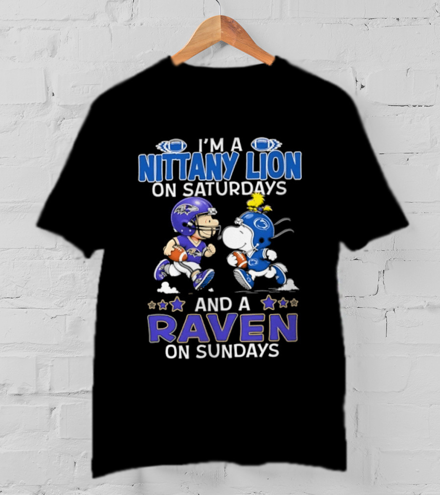 I'm A Nittany Lion On Saturdays And A Raven On Sundays Snoopy And Charlie Brown T-Shirt
