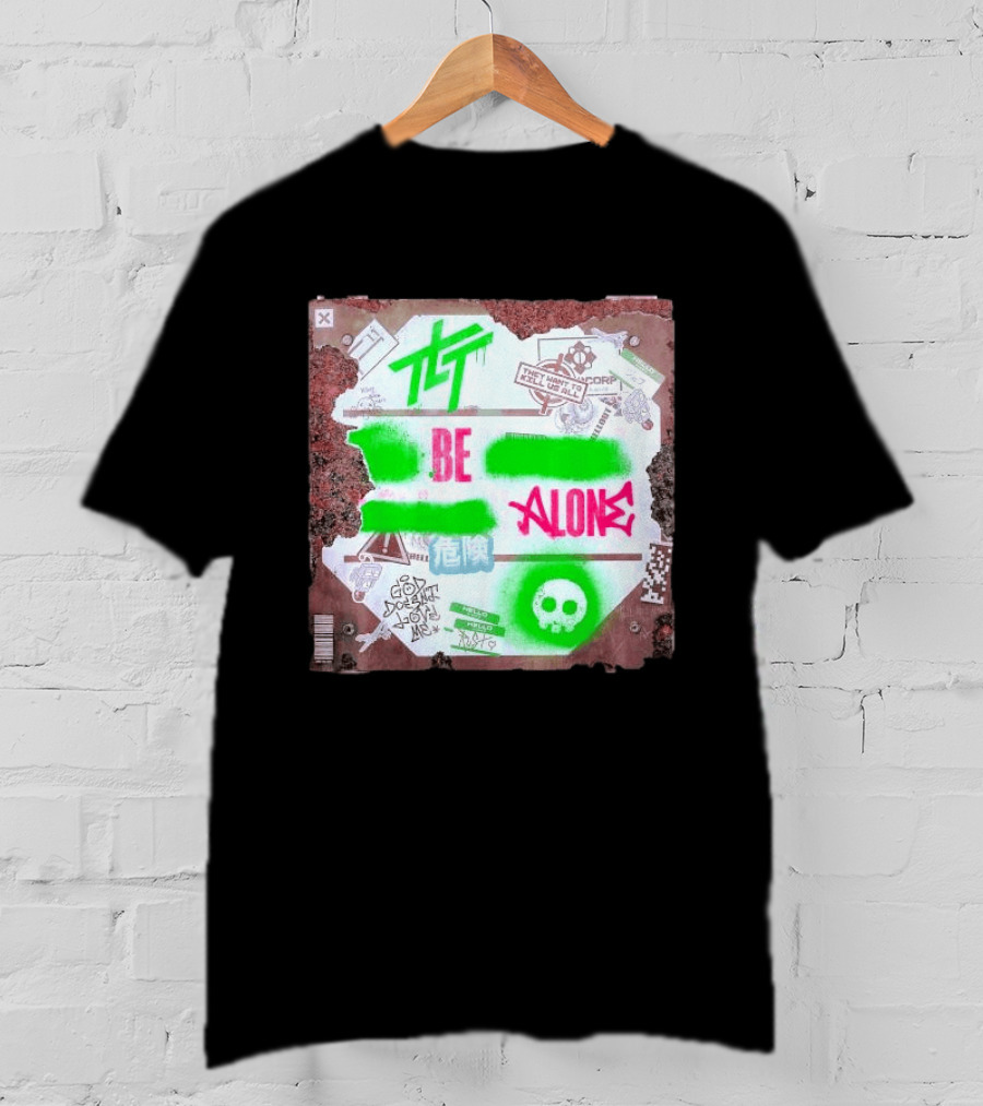 The Living Tombstone Be Alone Graffiti Skull Hazard Neon T-Shirt