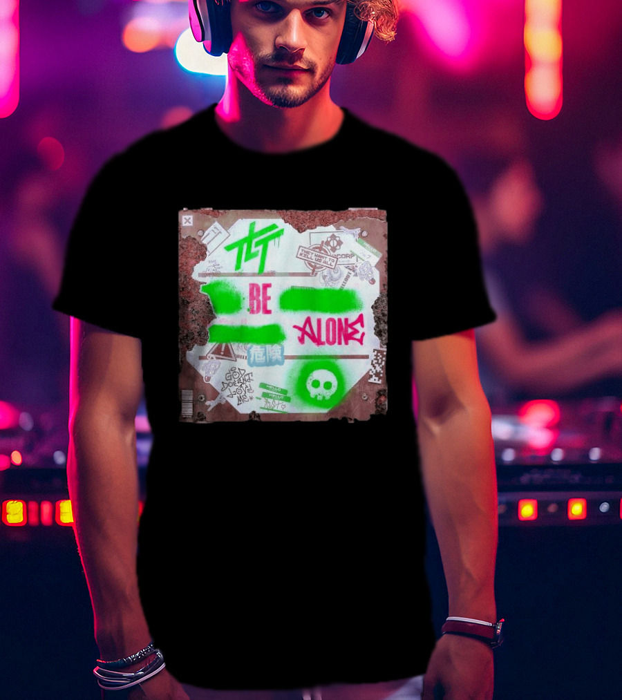 The Living Tombstone Be Alone Graffiti Skull Hazard Neon T-Shirt