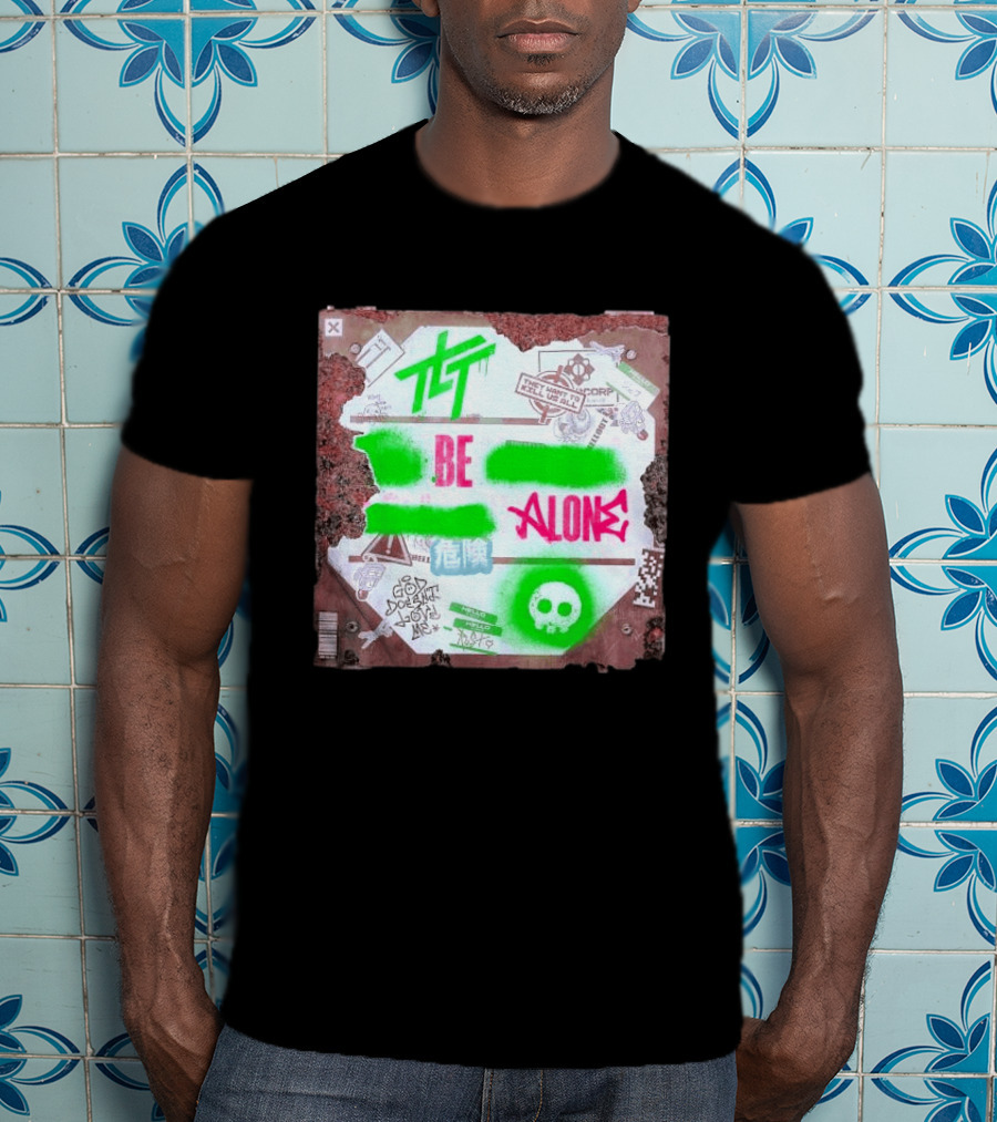 The Living Tombstone Be Alone Graffiti Skull Hazard Neon T-Shirt