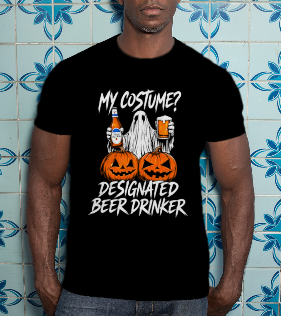 My Costume Designated Beer Drinker Ghost With Pumpkins Halloween T-Shirt