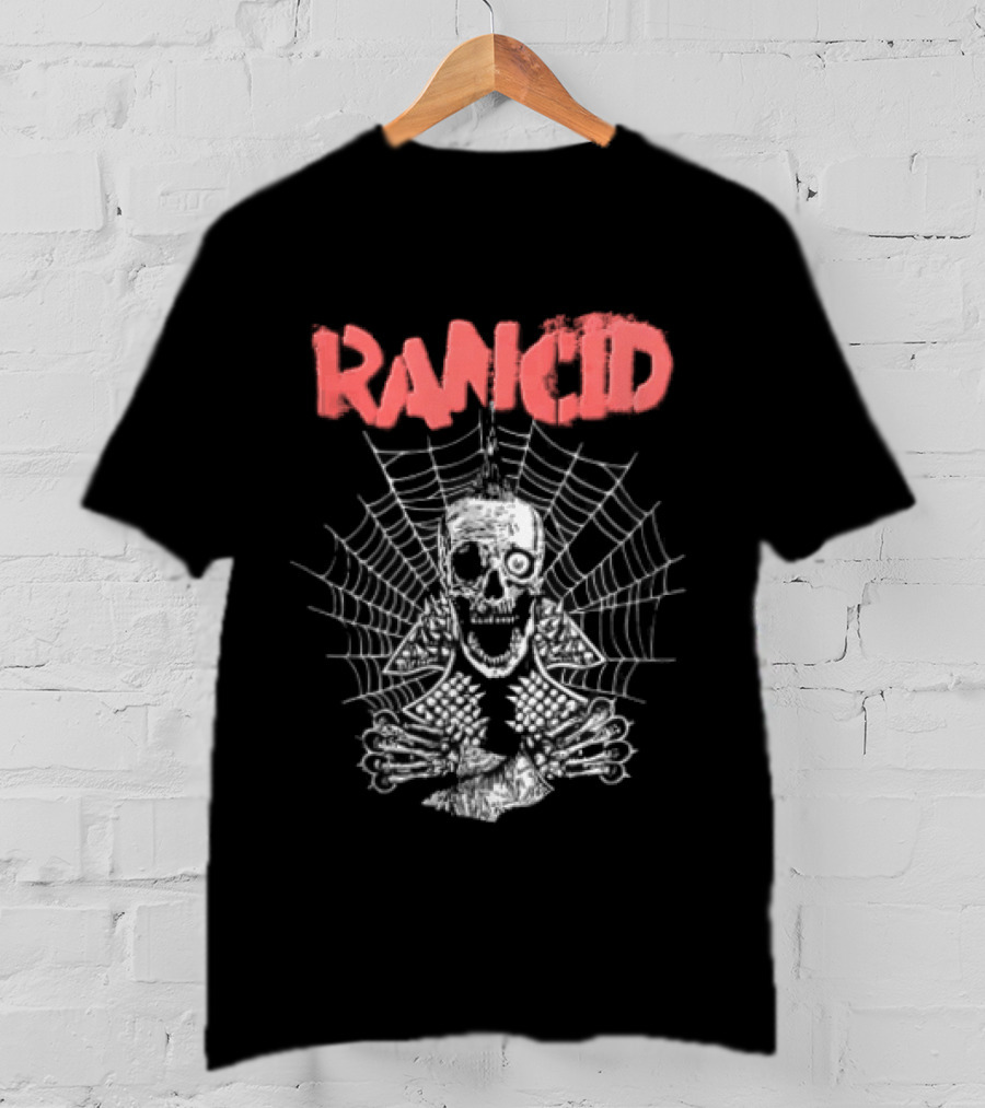Rancid Punk Skull Spider Web Mohawk Studded Jacket T-Shirt