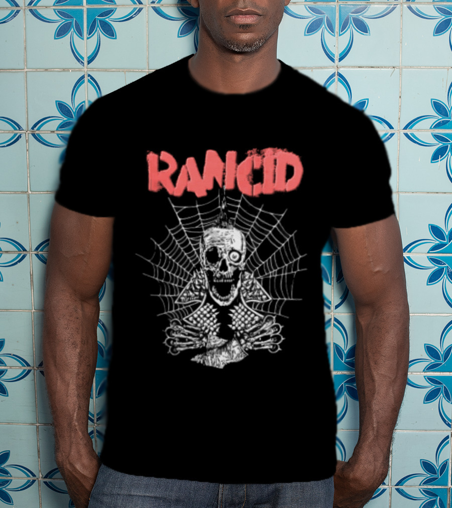 Rancid Punk Skull Spider Web Mohawk Studded Jacket T-Shirt