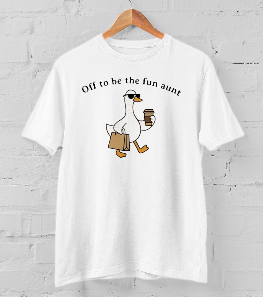 Off To Be The Fun Aunt Duck Coffee Shopping T-Shirt