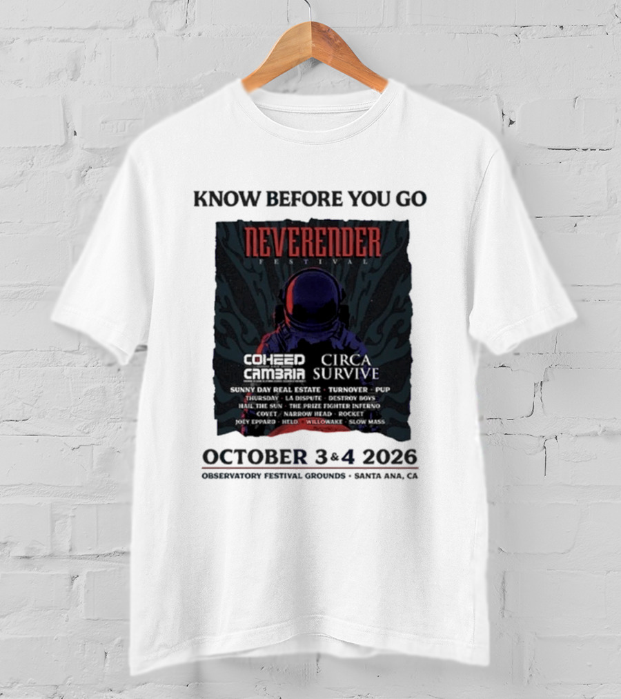 Neverender Coheed And Cambria Festival 2026 October Santa Ana Observatory Grounds T-Shirt