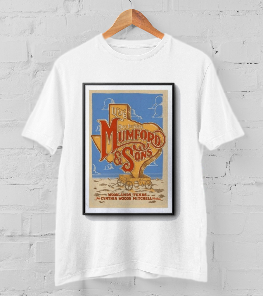 Live Mumford And Sons October 1st 2026 Woodlands Texas Cynthia Woods Mitchell Pavilion T-Shirt