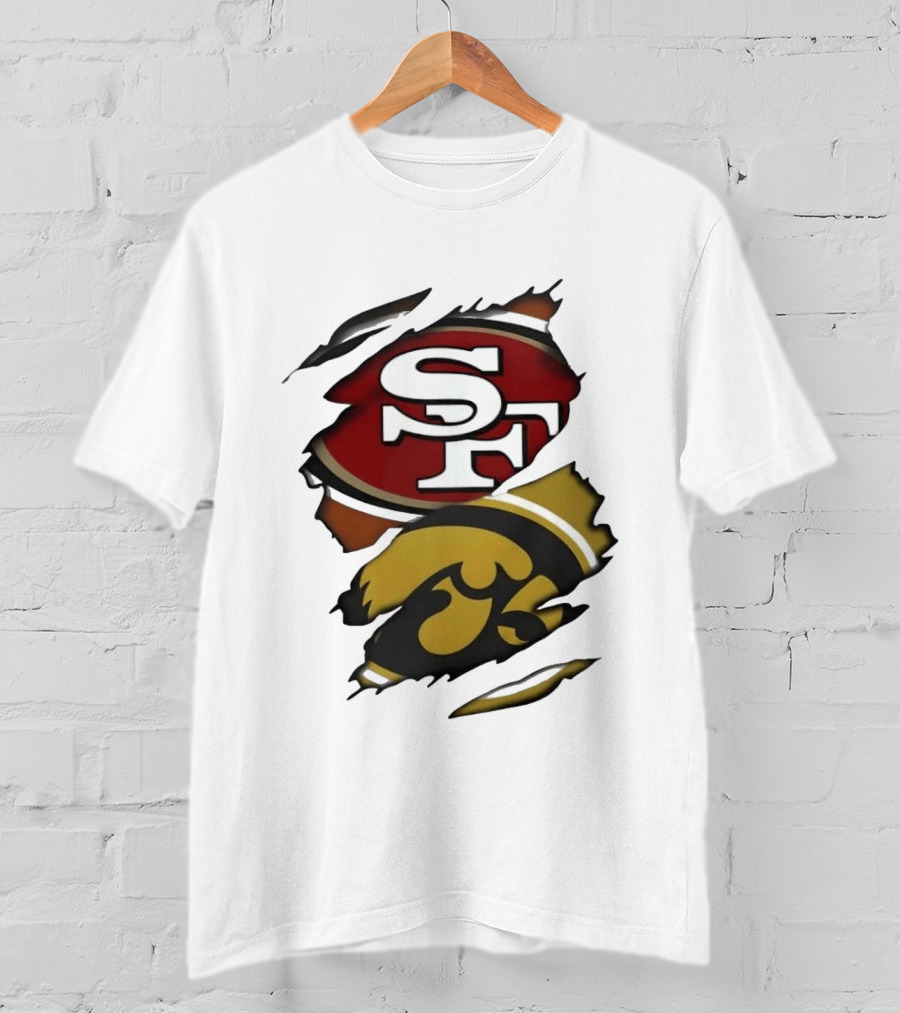 San Francisco 49ers SF Logo Iowa Hawkeyes Ripped Skin T-Shirt