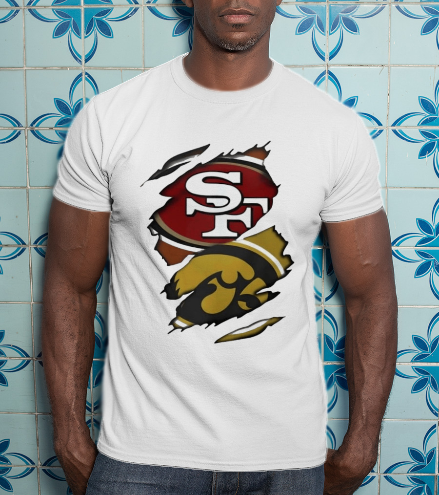 San Francisco 49ers SF Logo Iowa Hawkeyes Ripped Skin T-Shirt